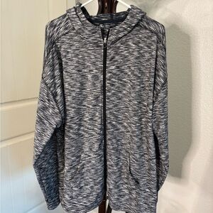 Adrienne Vittadini Sport Black & White Heathered Zip Hoodie